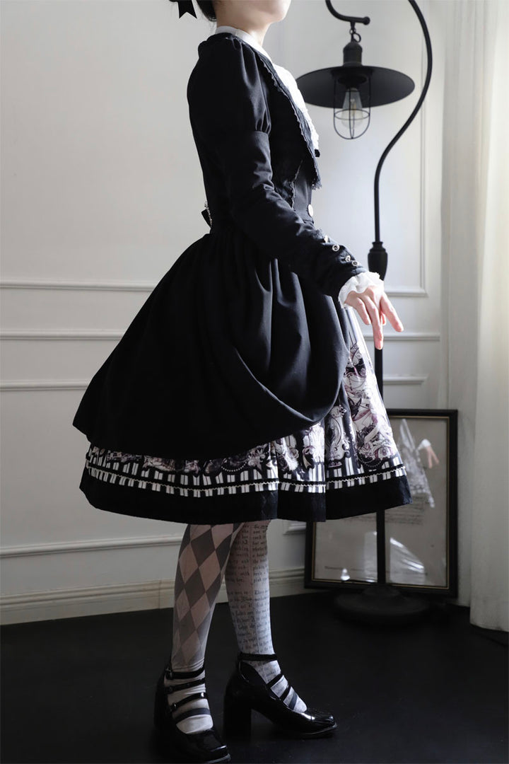 (Buyforme)Little Bear~Gothic Lolita Black and White Striped JSK Set   