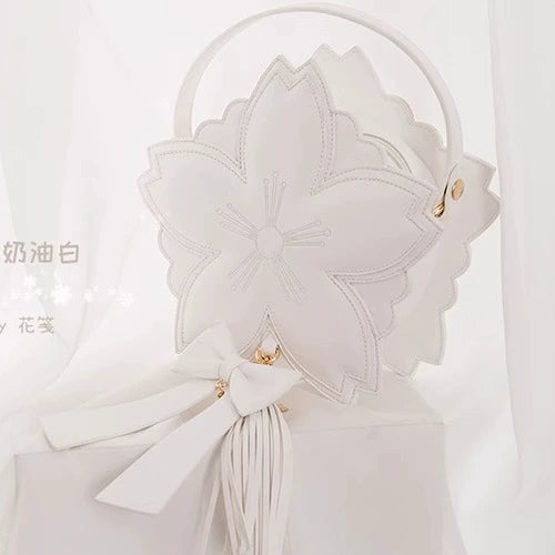 Eternity~Han Lolita Sakura Bag Double-layered Handbag Crossbody Bag Multicolors Small version cream white (3D surface)  