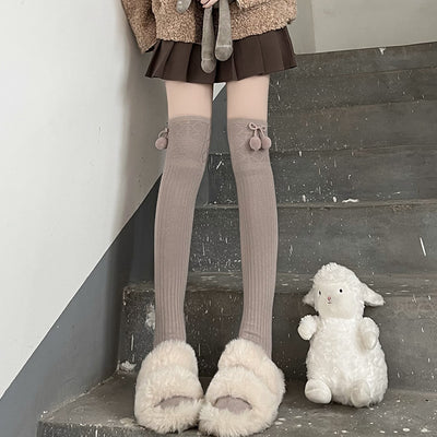 Hua Nai Cat~Sweet Lolita Stockings Thigh-High JK Socks Free size Light Coffee 