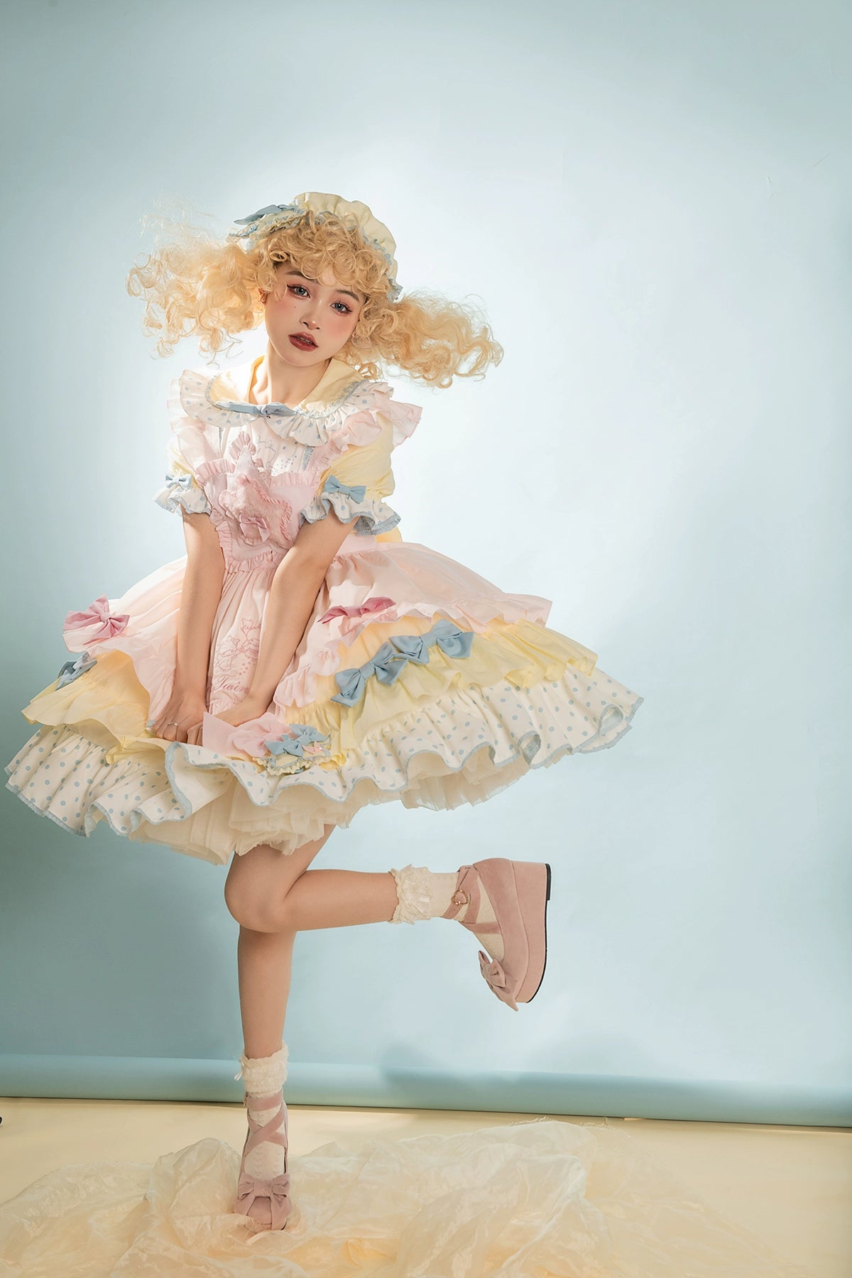 Vcastle~Sweet Lolita OP Dress Splicing Sleeve Apron Dot Print Dress 19776:303722