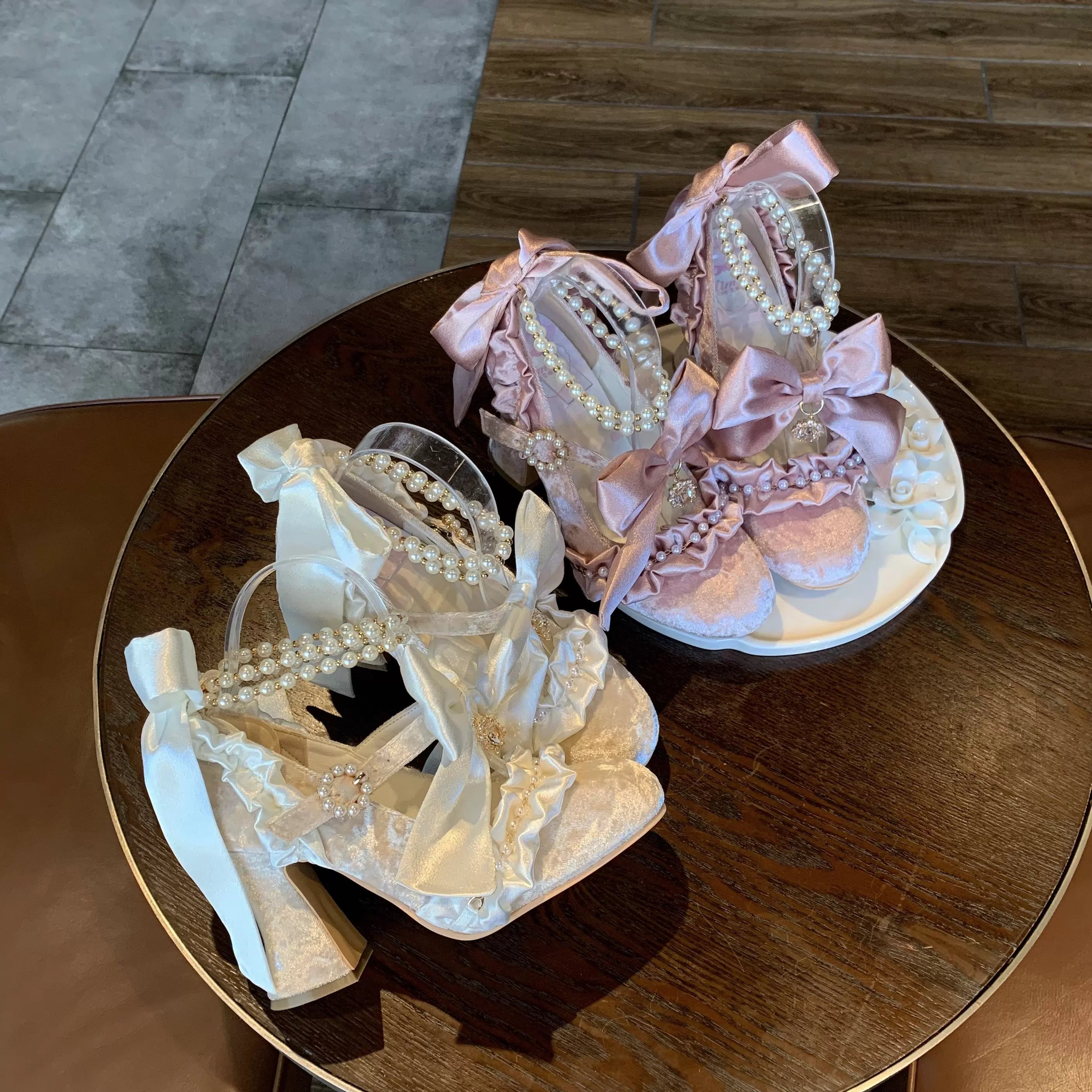 Ribbon Anthem - Gorgeous Classic Lolita Heels, Detachable Bow & Pearl 44639:815856