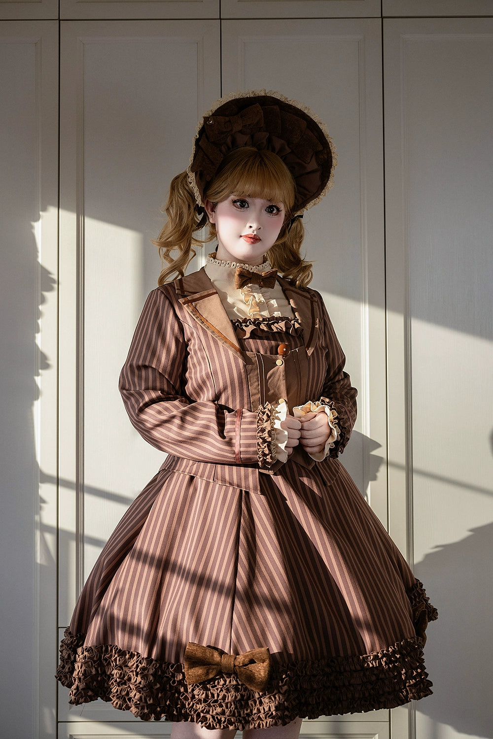 Miss Point~Classical Chocolate~Classic Lolita Jacket Elegant Striped Short Outwear 40812:676500