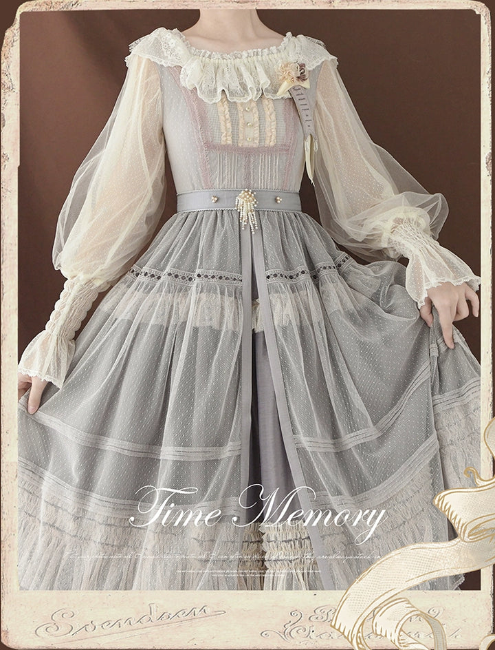 Time Memory~Layered Heart~Sheer Classic Shirt with Mutton Sleeves & Polka Dot