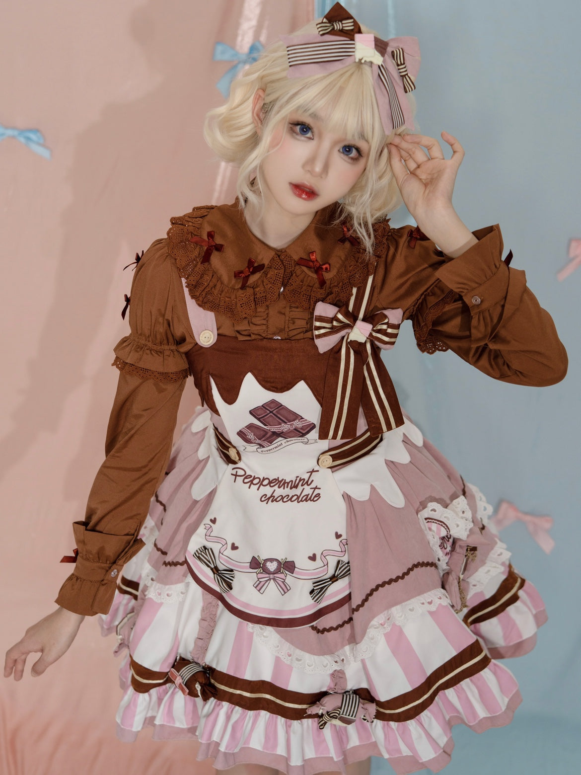 (Buyforme)Secret Mirror Whisper~Mint Chocolate and Strawberry Sweet Lolita JSK M pink JSK set only 