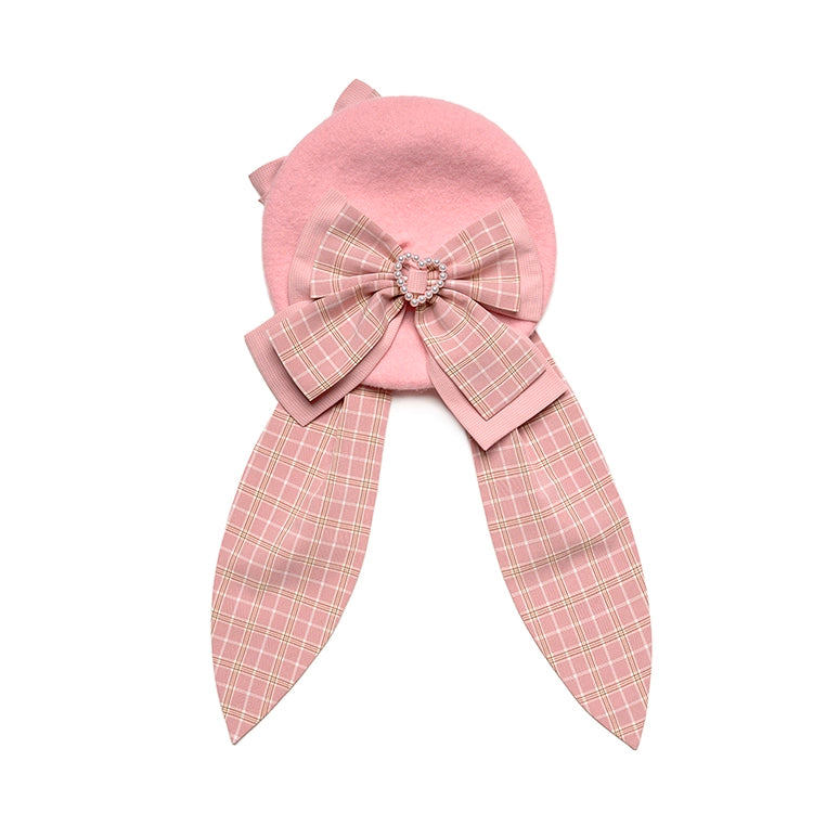 Youpairui~Helford~Sweet Coordinated Lolita Suit Pink Plaid Lolita SK Set Rabbit ear beret only Free Size 