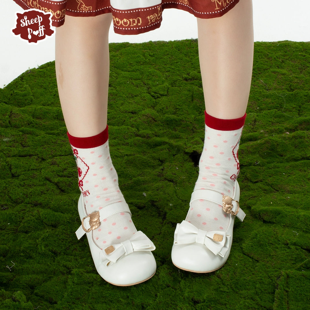 Sheep Puff~Mikko Hug~Sweet Lolita Shose Round Toe Lolitta Heels Butterfly Bow