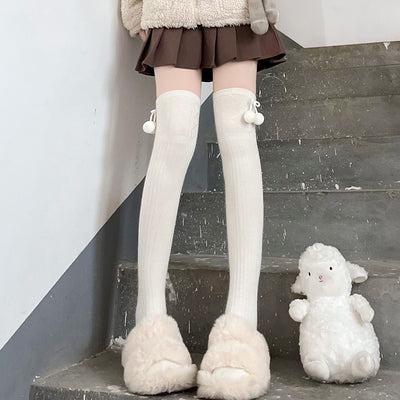 Hua Nai Cat~Sweet Lolita Stockings Thigh-High JK Socks Free size Milk White 