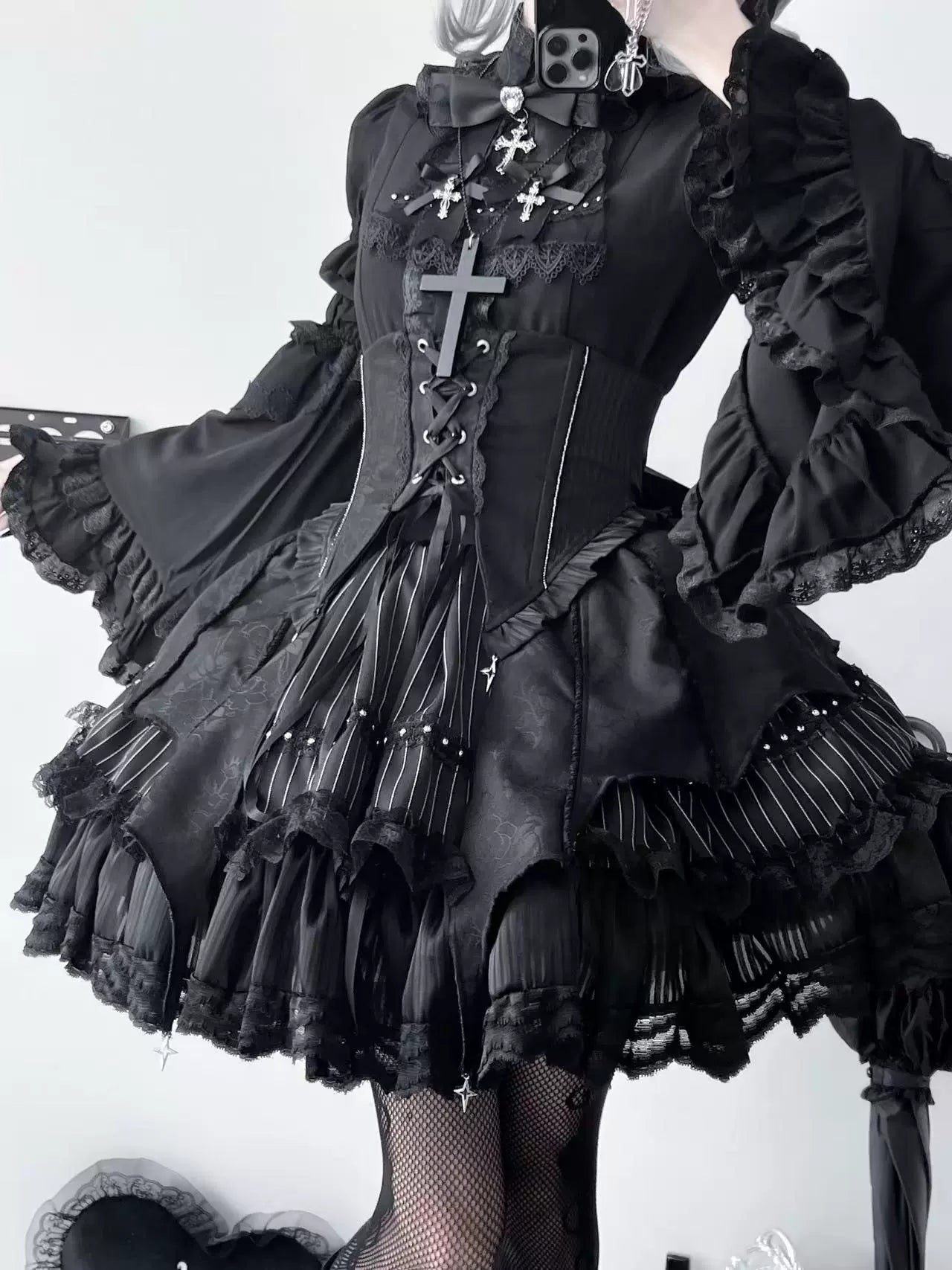 Twilight Song - Trace Bone - Black Gothic Lolita SK & Waist Cincher 43719:784288