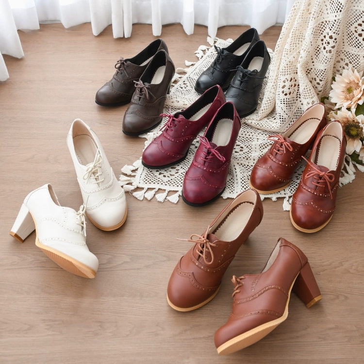 Sentaro - Retro Lolita Heel Shoes Handmade Perforated Strap Leather Shoes