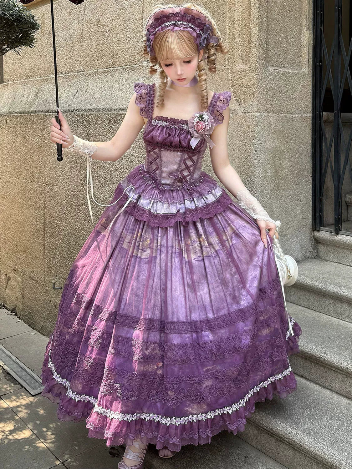 Hanguliang - Foggy Vineyard - Fishbone Classic Lolita Bodice, Maxi Skirt