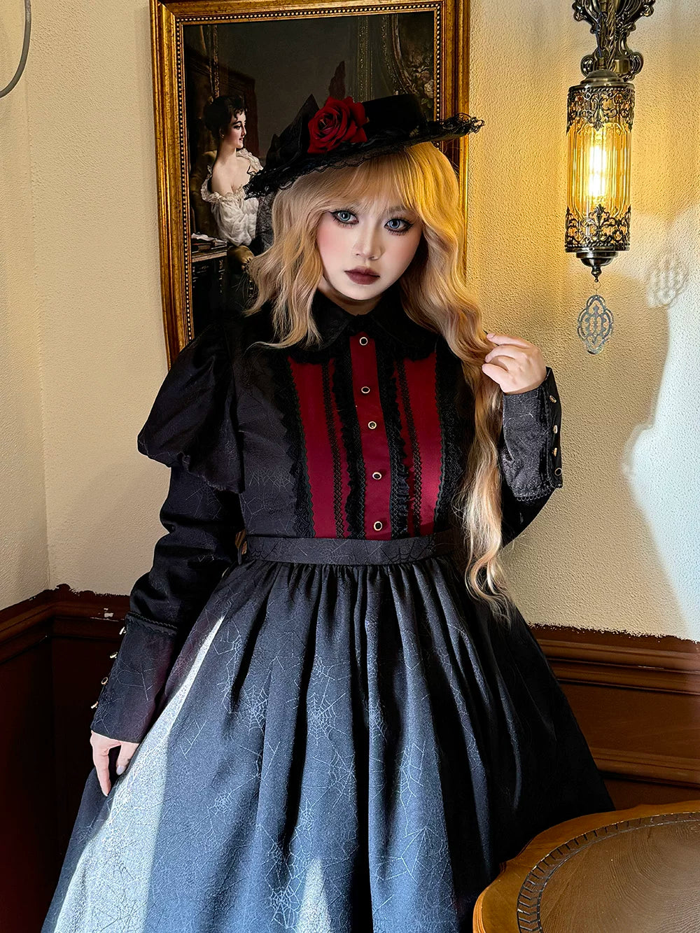 Blood Night Lantern - Jacquard Gothic Lolita Dress, Juliet Sleeve 44543:812338