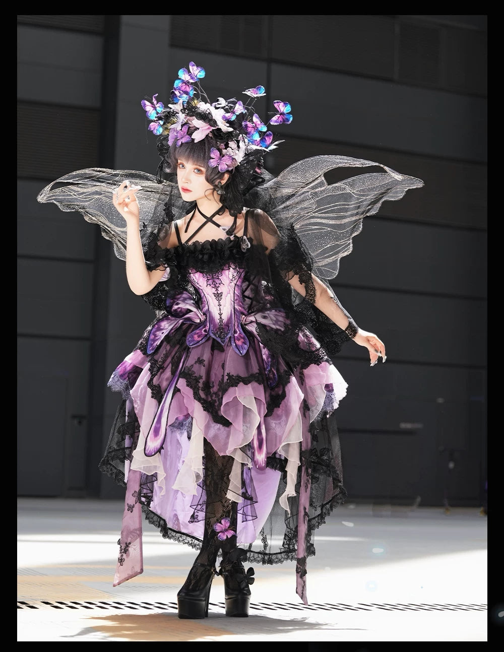 Dead Leaf Butterfly - Chiffon Gothic Lolita JSK, Irregular Tiered Skirt