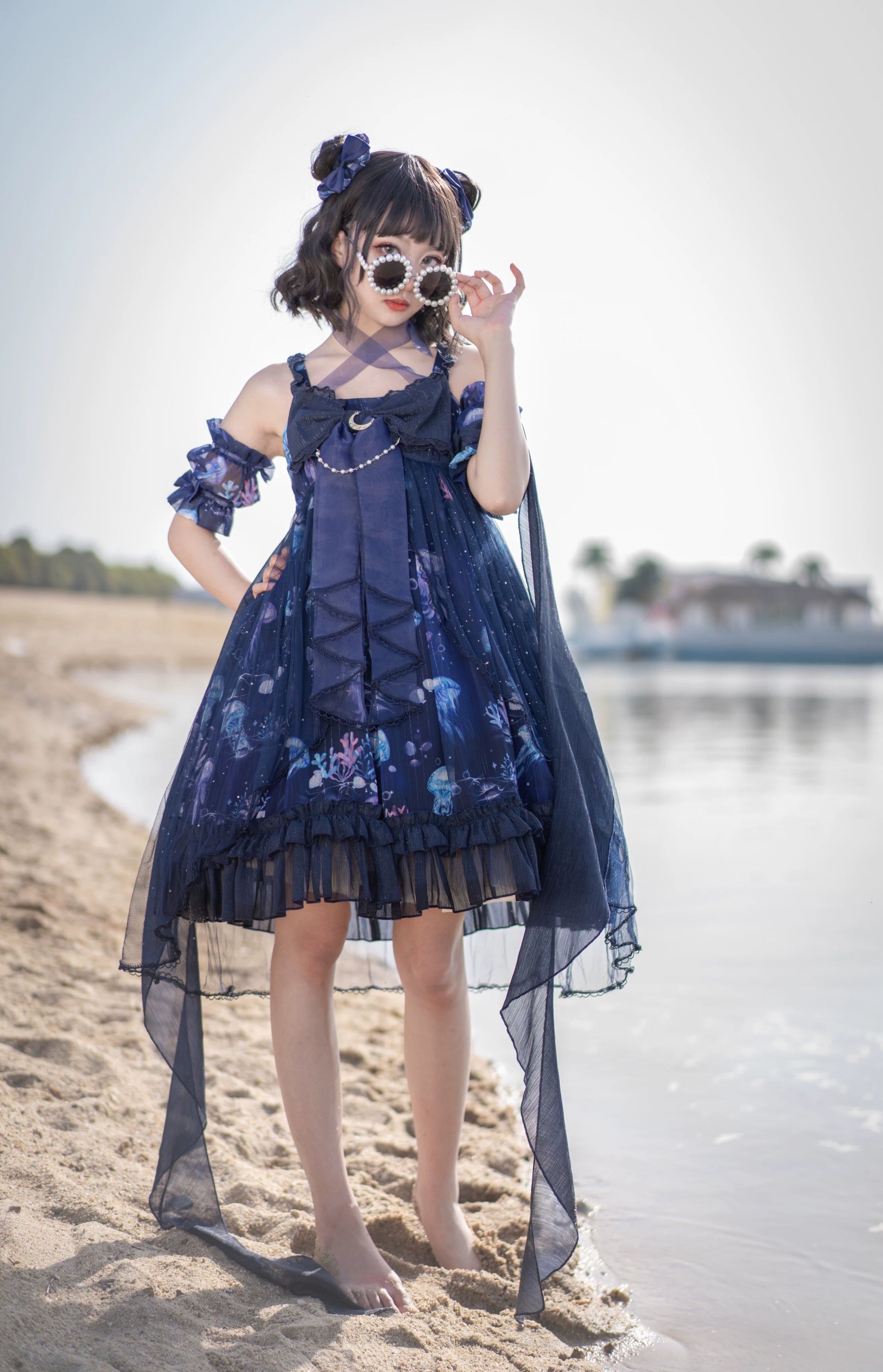 Coral Jellyfish - Sweet Lolita High-waist JSK Dress, Jellyfish & Coral Print 44906:827391