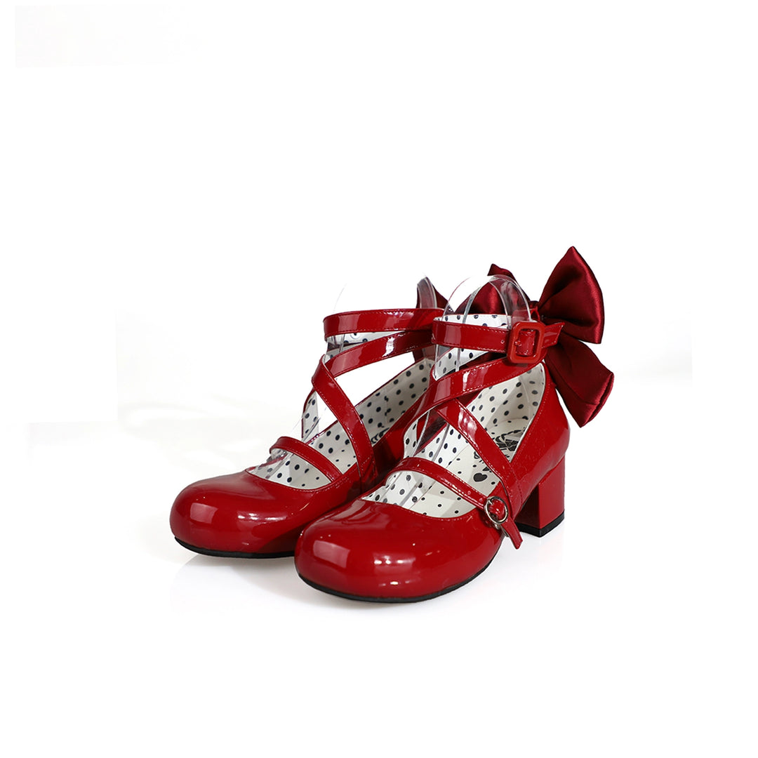 MODO~Follow in the Moonlight~Sweet Lolita Round Toe Shoes with Large Bow (Red / 34 35 36 37 38 39 40 41) 42097:726305