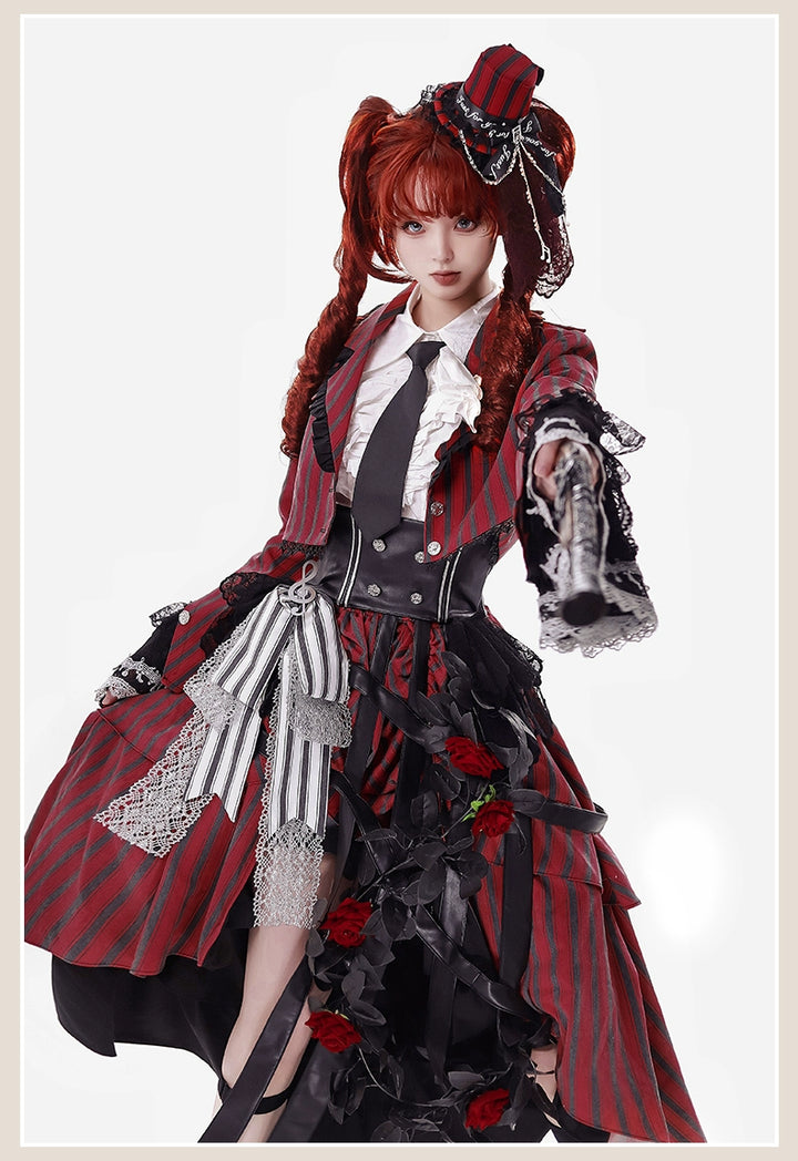 (BFM)Signorina~Golden Years~Ouji Lolita Skirt Suits Prince Elegant Dress Set XS Red hat 