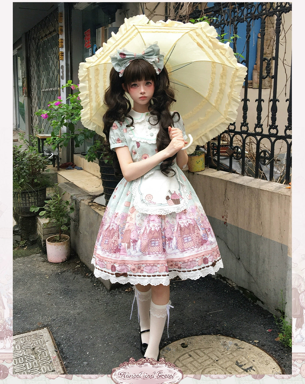 The Story of Frosting Town - Kawaii Lolita Print Dress, Detachable Apron 44387:806552