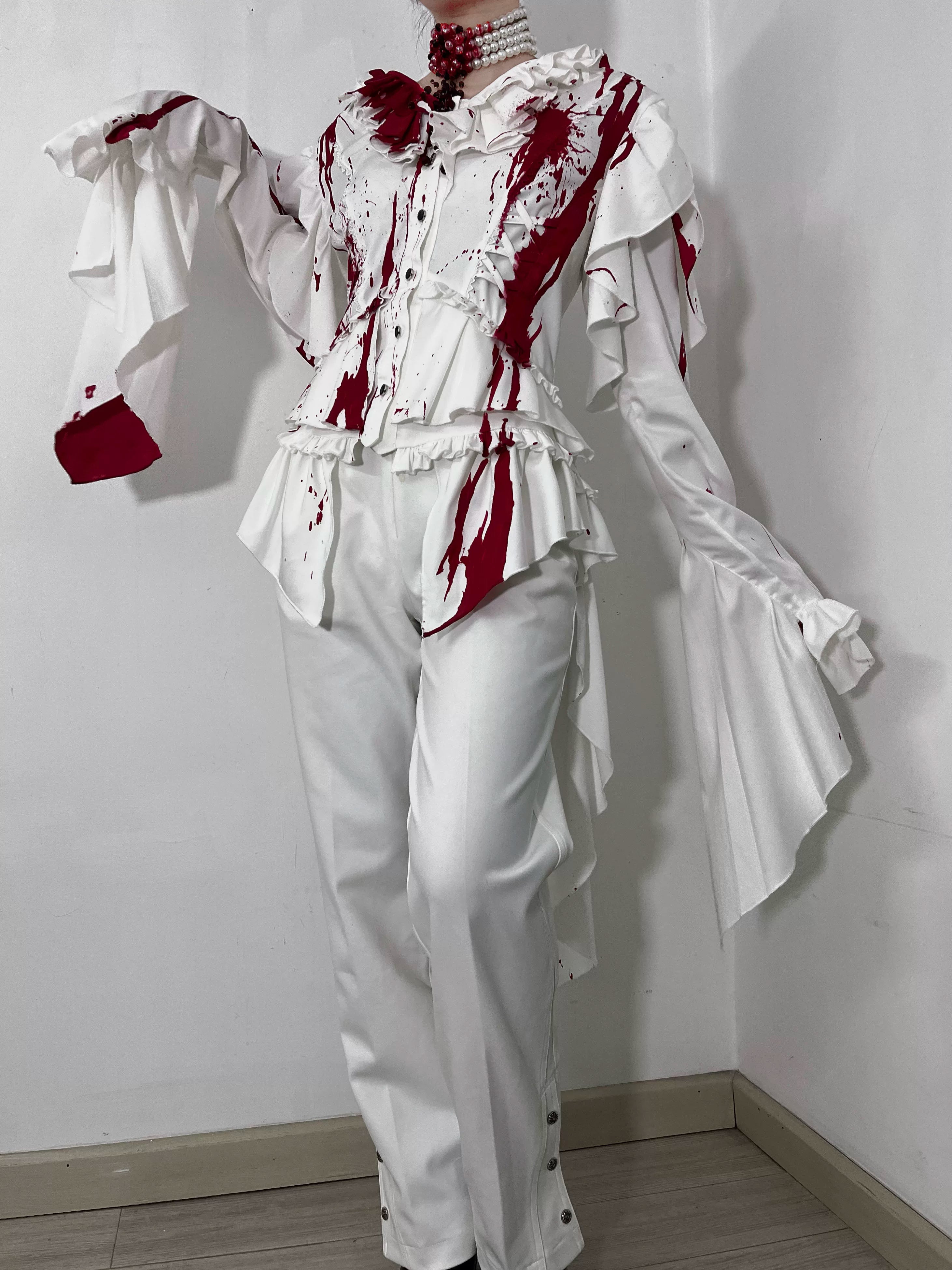 Echo of Deep Sea - Satin Ouji Lolita Trailing Blouse, Solid or Blood Stain Style 45666:857845
