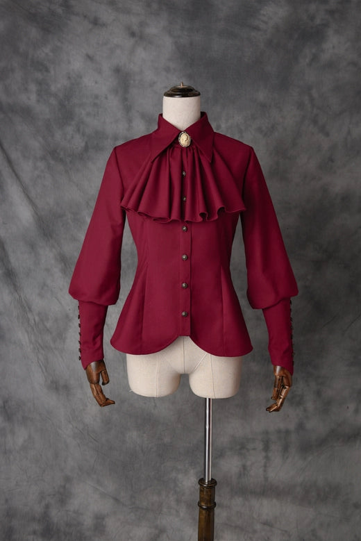 Vancy - Drunken Dreams - Vintage Lolita Dress Mutton Sleeve Shirt S Dark red shirt