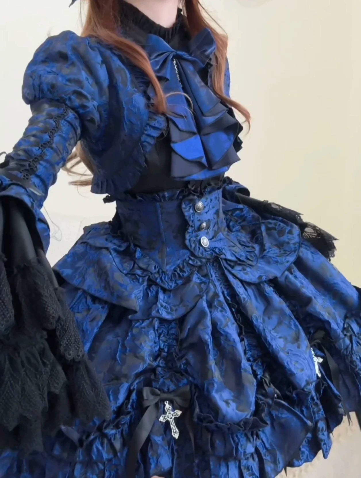 Cross Nocturne - Gothic Lolita Corset Dress Set, High-low Hem & Cross