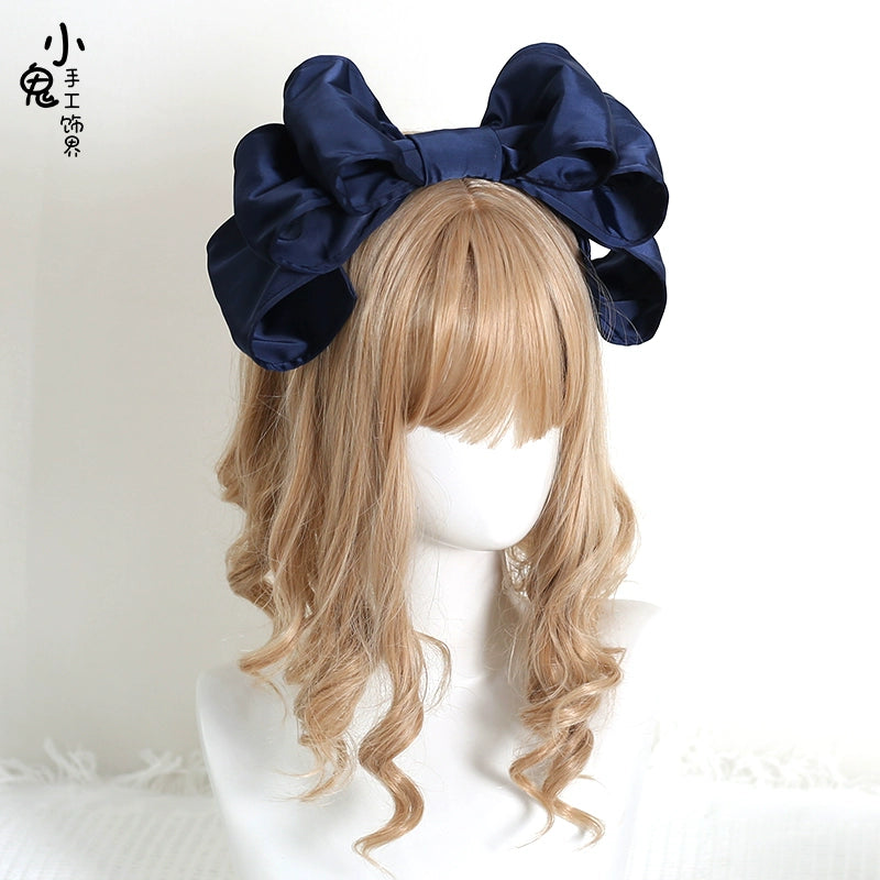 Xiaogui - Satin Doll-like Lolita KC, Layered Bowknot Navy Blue