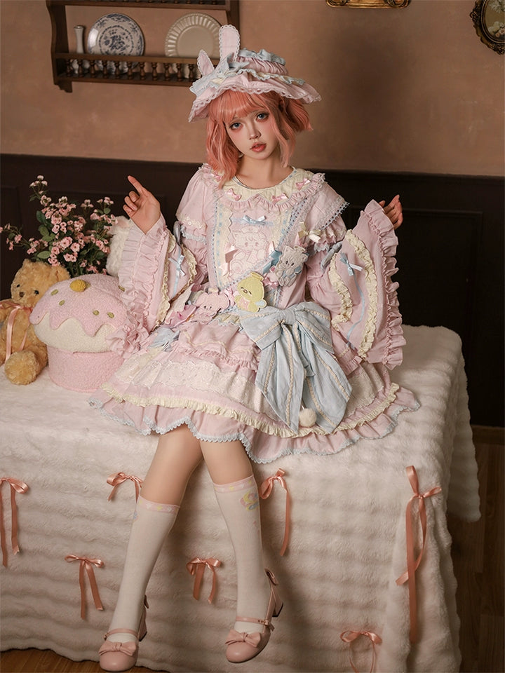 Mewroco~Sweet Lolita Dress Set Tiered JSK OP with Detachable sleeves