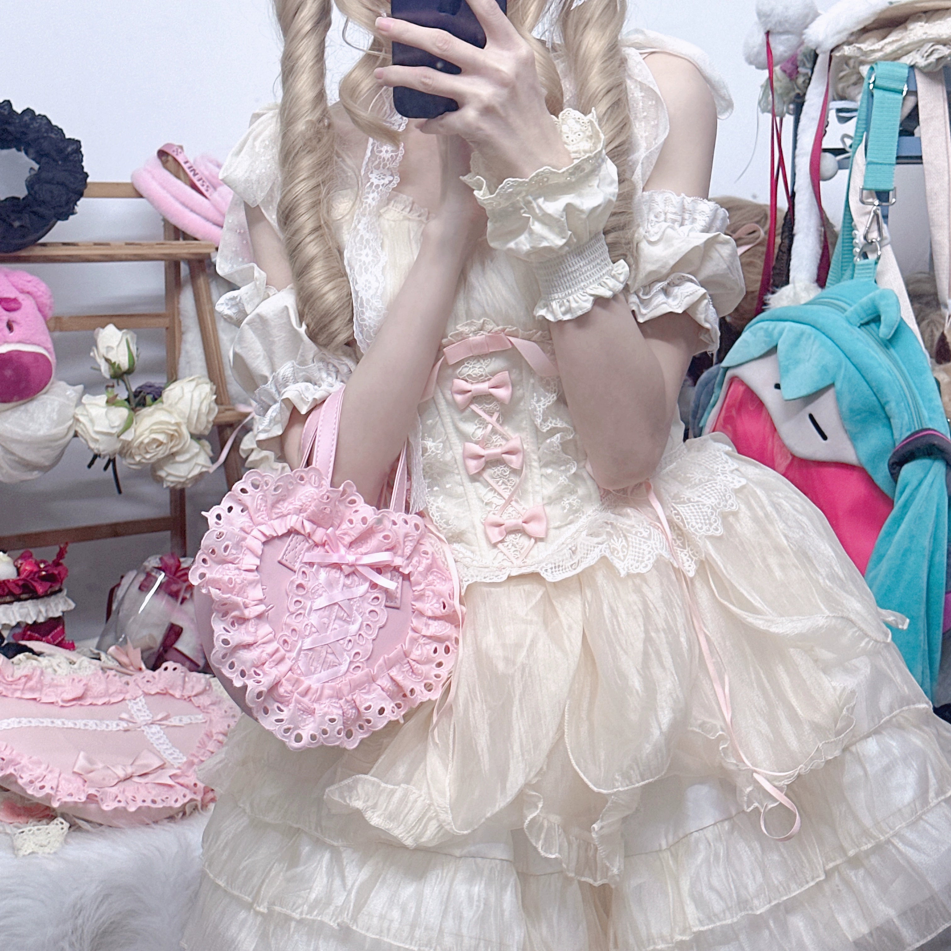 Chestnut Lolita~Sweet Lolita Bag Heart-shaped Lace Bag Multicolors 36106:523272