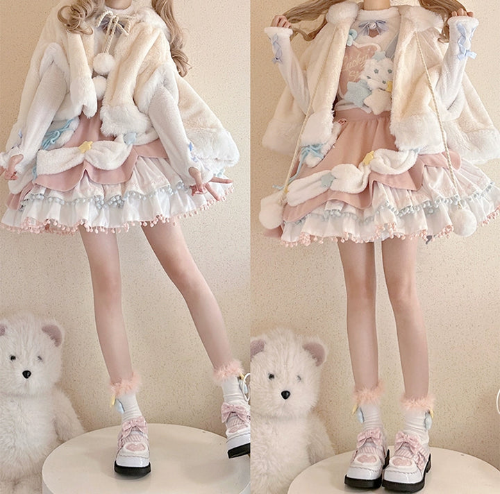 Mewroco~Lucky Star~Winter Sweet Lolita SK Kawaii Cat Ear Cape Suit 40052:650022