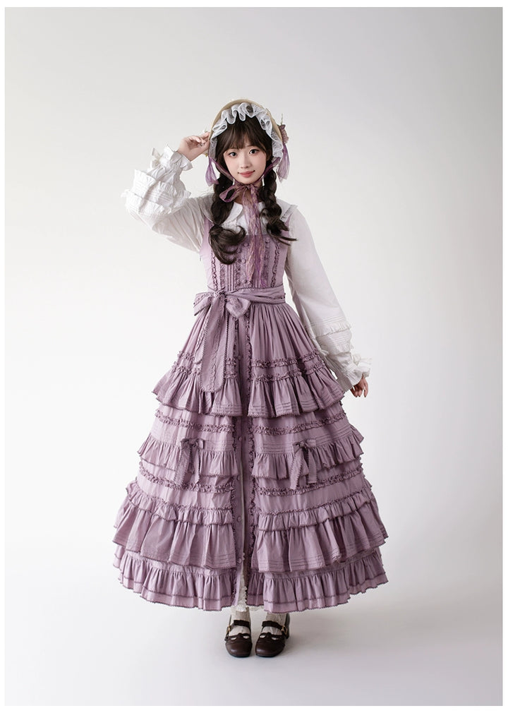 Mumu~Little Lilac~Country Lolita Cotton Jumper Dress Open-Front Lolita Dress 40612:668864