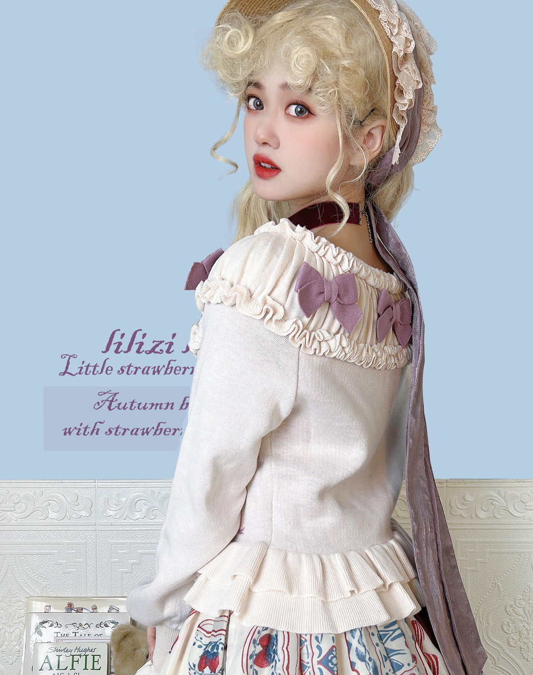 Lilizi~Little Strawberry~Sweet Lolita Cardigan Ivory Sweater with Bows