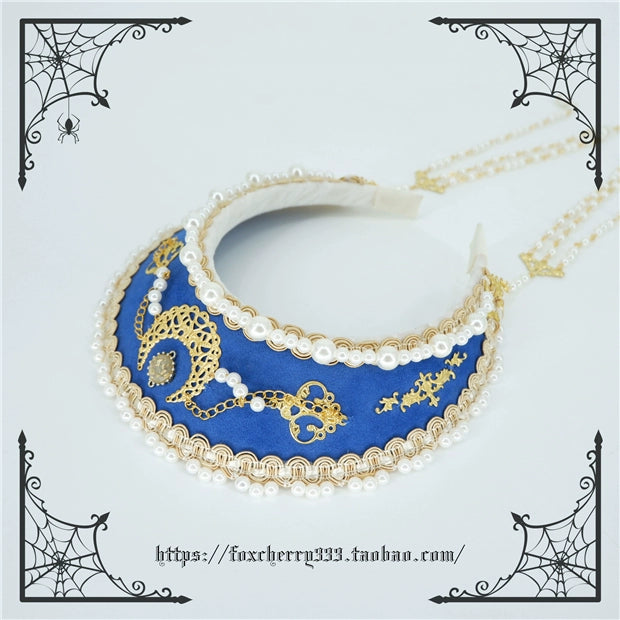 Fox Cherry--Lolita Palace Retro Head Ornament Hair Crown free size royal blue (chain is detachable) 