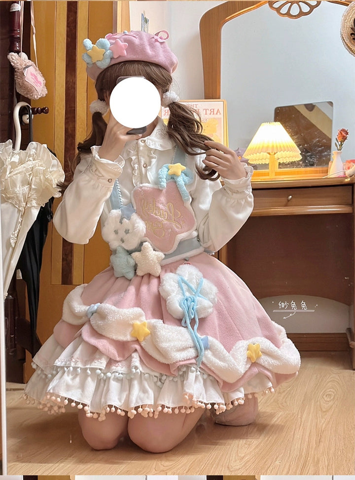 Mewroco~Lucky Star~Winter Sweet Lolita SK Kawaii Cat Ear Cape Suit 40052:649948