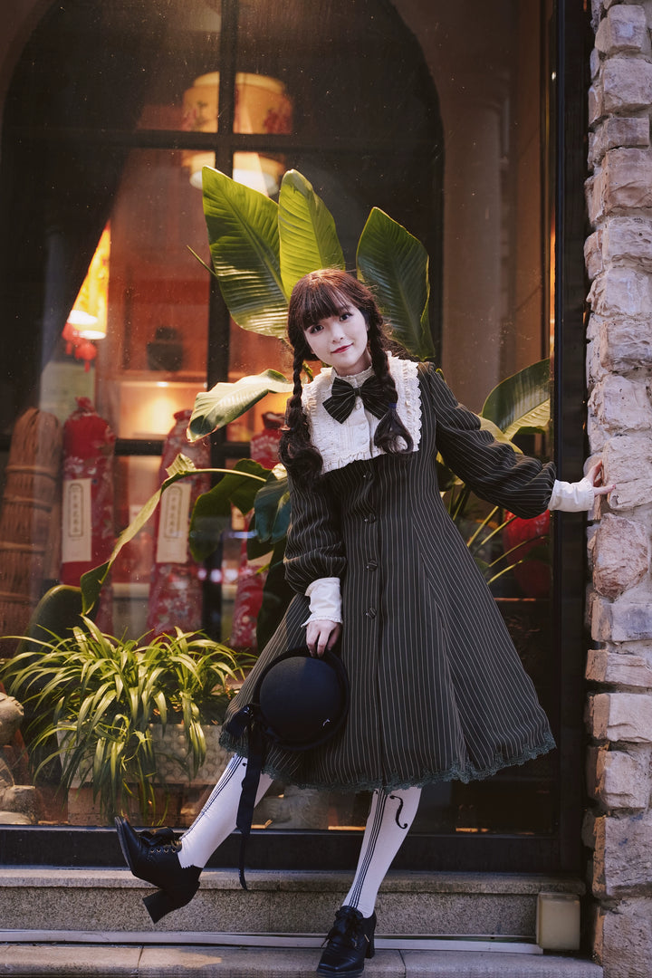 Strawberry Witch~Daily Lolita Coat Sherlock Style Lolita Coat Striped OP 34536:473196