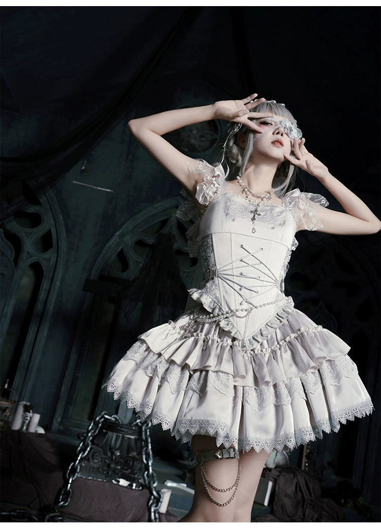 With PUJI - Letter and Poetry · Humanoid Robot - Silver Gothic Lolita Mermaid Skirt Set 43861:787646