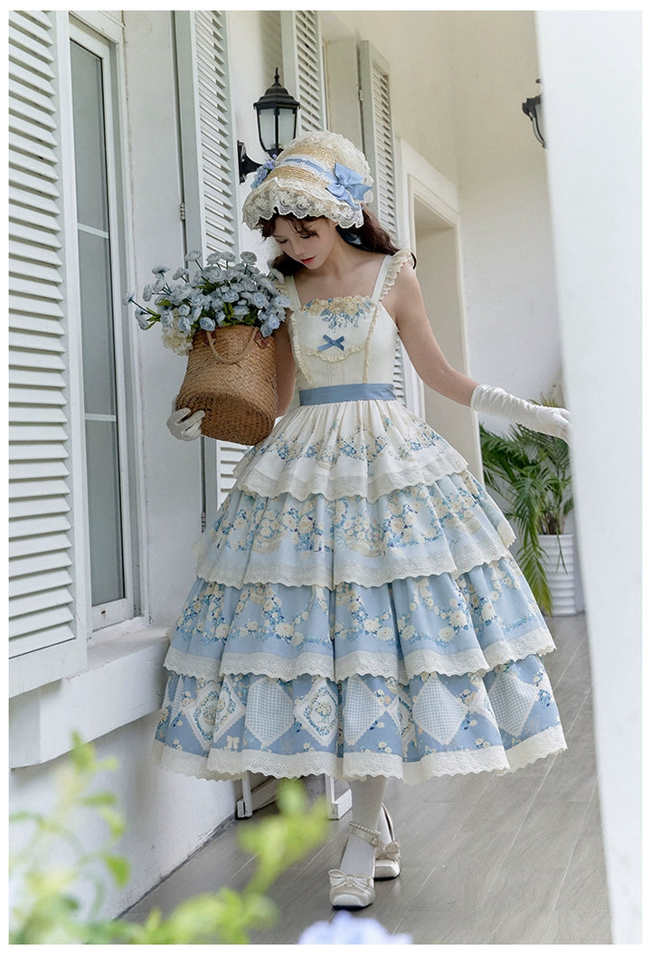 With PUJI~Letter and Poetry~Classic Lolita JSK Suit Four-tiered Twins Dress