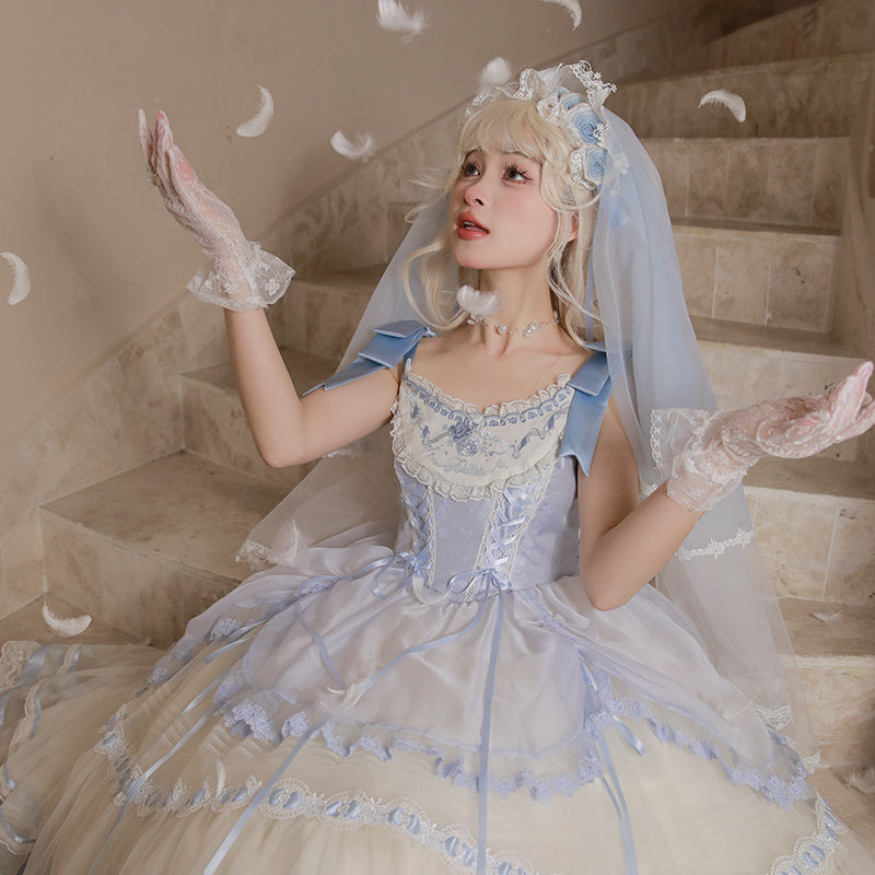 Mademoiselle Pearl~Silk Ballet~Wedding Lolita Veil Accessories Set Veil (Blue)  