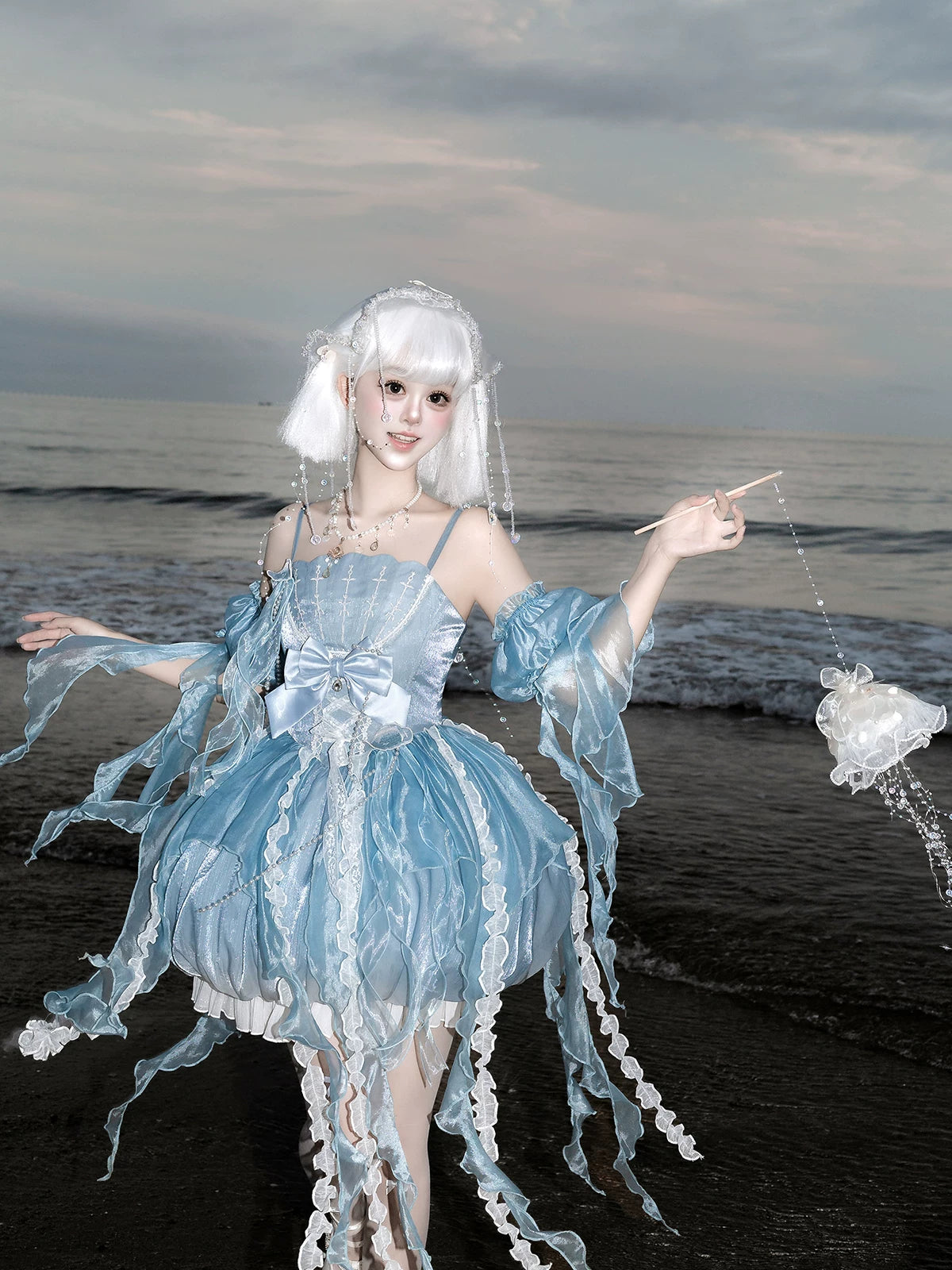 Dreaming Jellyfish - Sweet Lolita JSK Dress, Shell-shaped Neckline and Bubble Hem 45834:864419