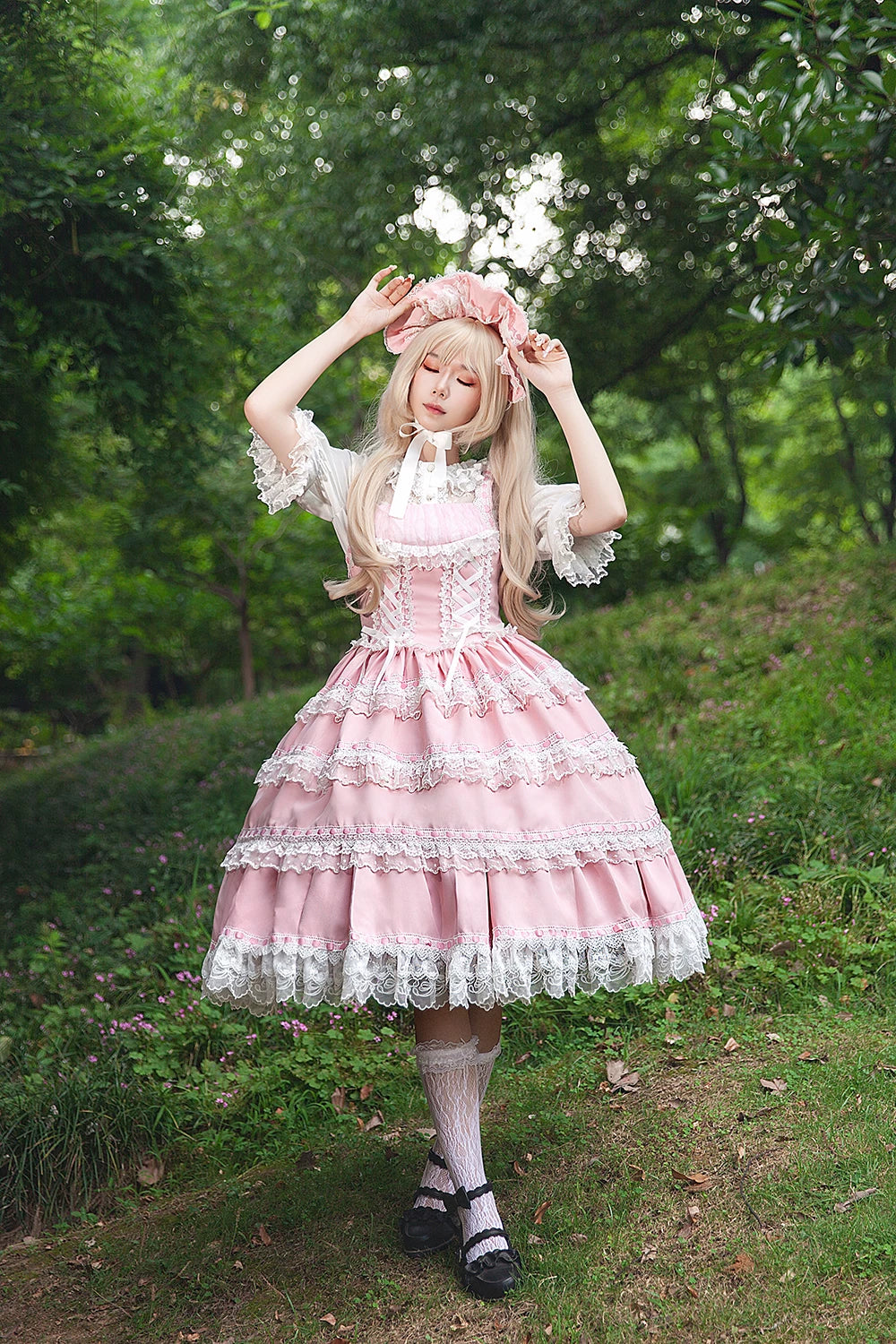 Mirror Doll - Old School Lolita Tiered Hem JSK with Polka Dot Lace 45540:853698