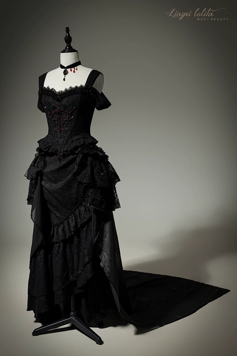 Lingxi Lolita~Lord of the Night~Gothic Lolita Skirt Suit Mermaid Skirt and Fishbone Bodice 42159:730300