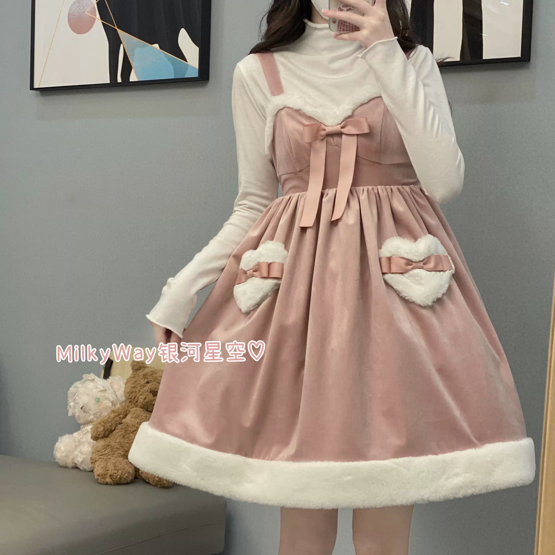 Milky Way~Christmas Snow Lolita JSK Dress Free size pink(solid color ribbon) 
