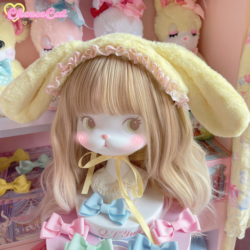 (Buyforme)Cheese Cat~Fluffy Lop-Eared Bunny Sweet Lolita Hairband milk yellow hairband-without bow  
