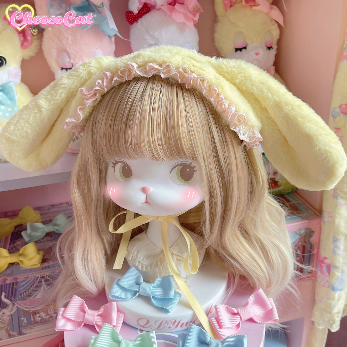 (Buyforme)Cheese Cat~Fluffy Lop-Eared Bunny Sweet Lolita Hairband milk yellow hairband- with new lace without bow  