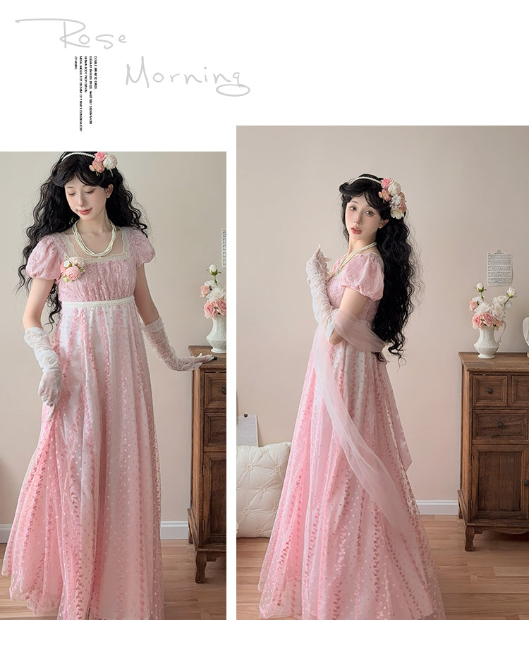 Hezi's Cat Haven~Mist Rose~Plus Size Lolita Empire Waist OP Dress (2XL 3XL 4XL L M S XL) 42268:734376