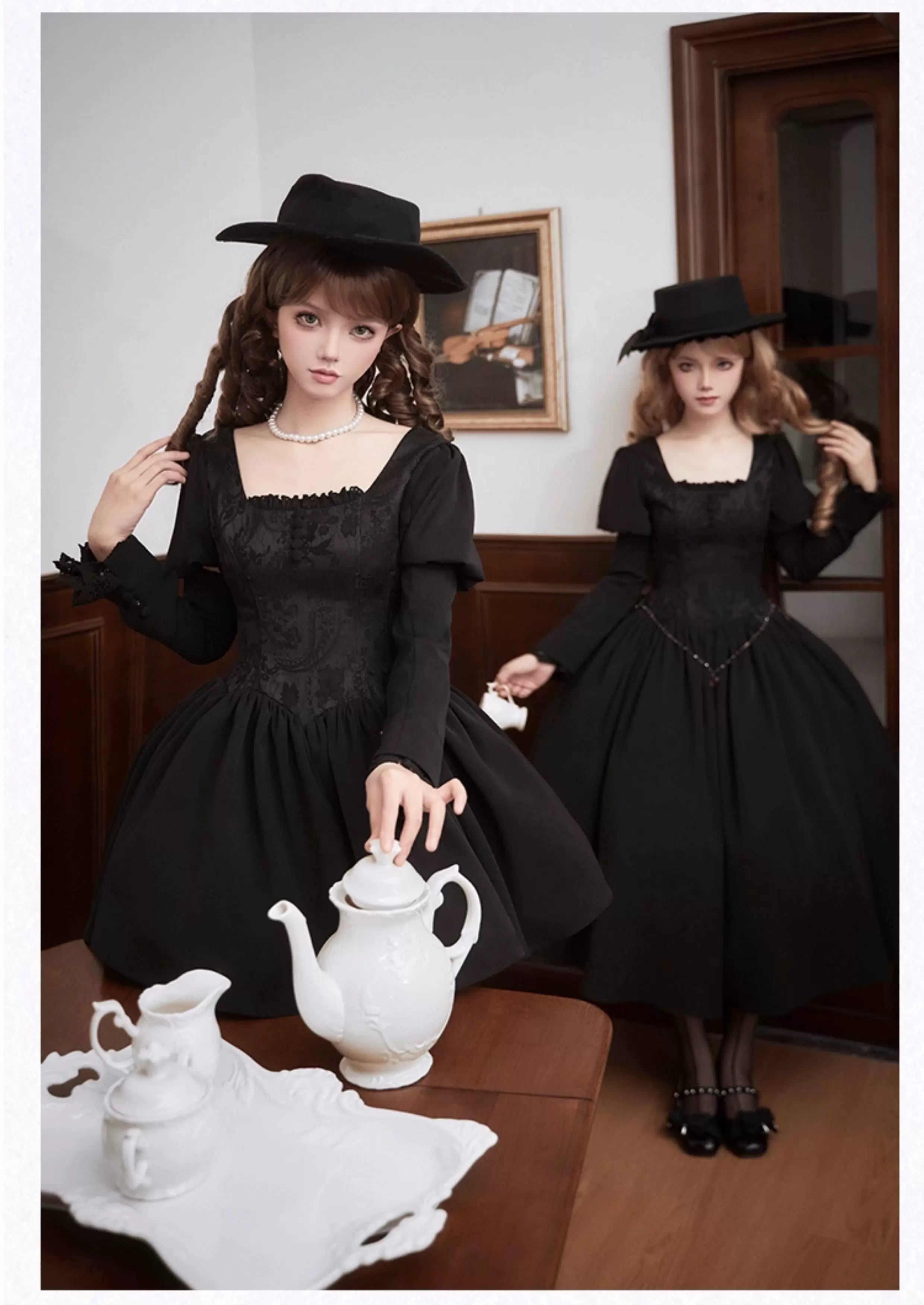 Old Covenant - Classic Lolita Jacquard OP Dress, Petal-Shaped Boned Waist