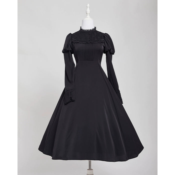 KINOKOKO - Aslan Blessings - Classic Lolita OP Seven-panel Slim Fit Dress with Cape Black OP only XS