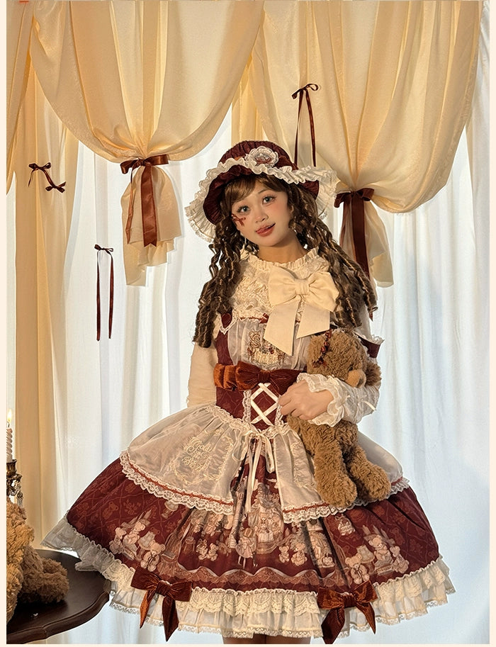 Alice Girl~Bear Castle~Sweet Lolita Dress Natural Waist JSK