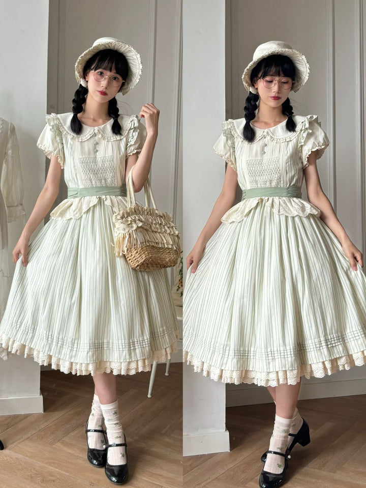KOMOMO~Little Wild~Country Lolita OP Dress with Rattan Handbag and Hat