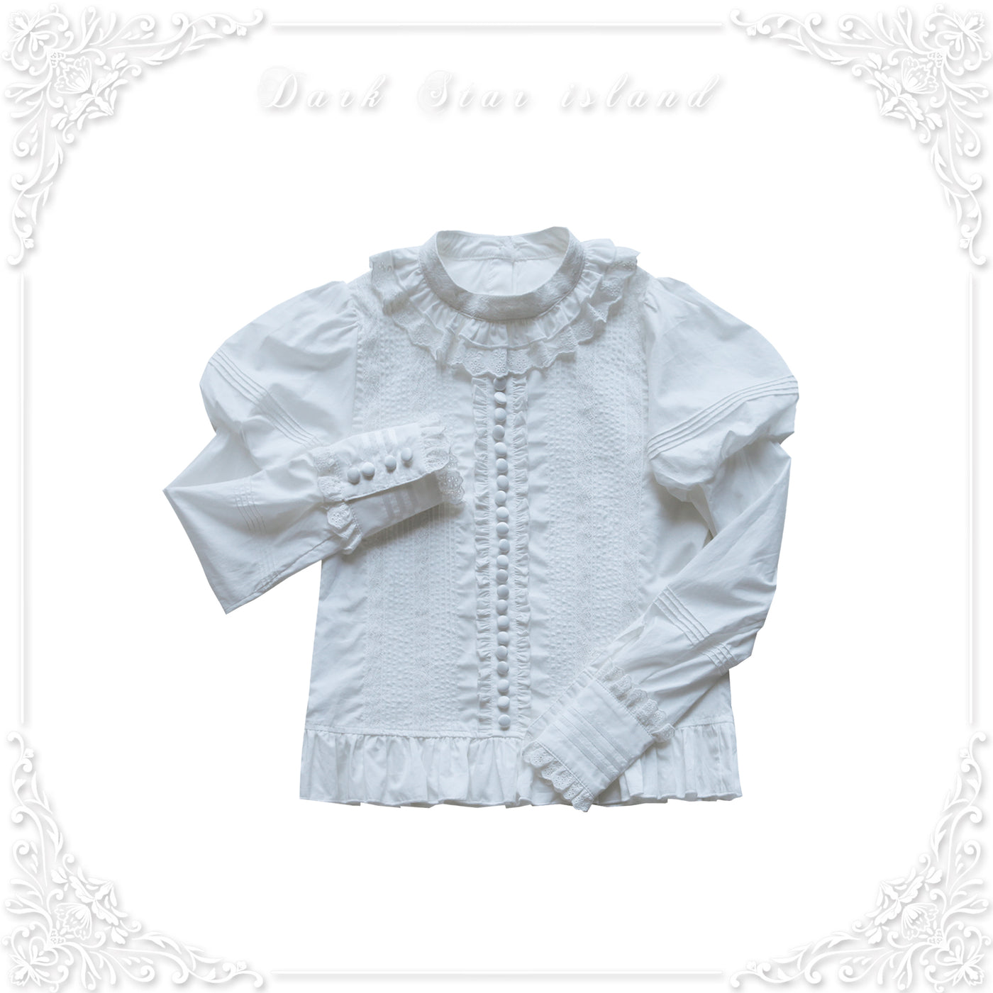 Dark Star Island~Cotton Lolita Blouse Long Sleeve Lace Shirt S white 