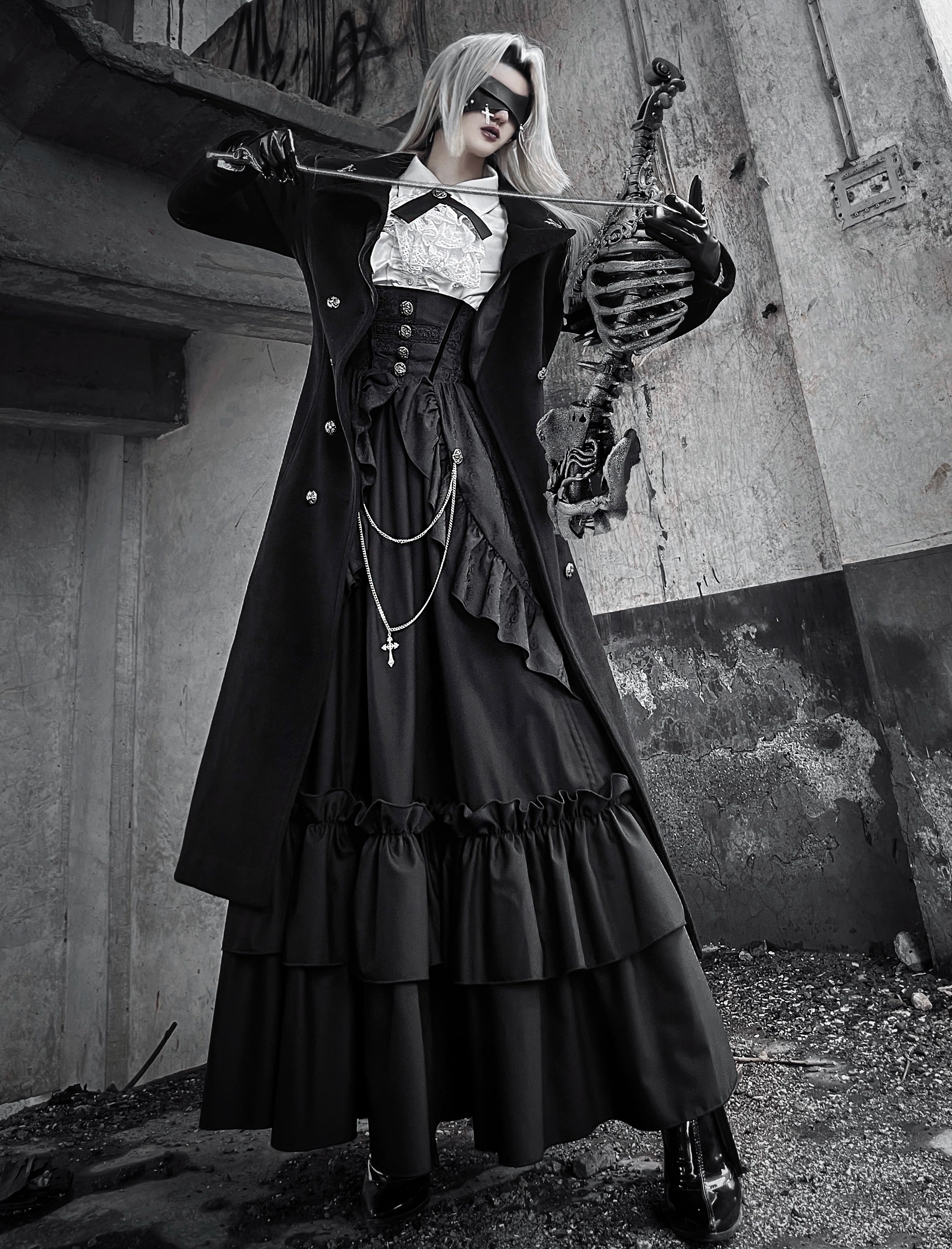 Nightingale Girl - Downfall Dawn - Gothic Lolita Black Double-Breasted Coat 43930:789780