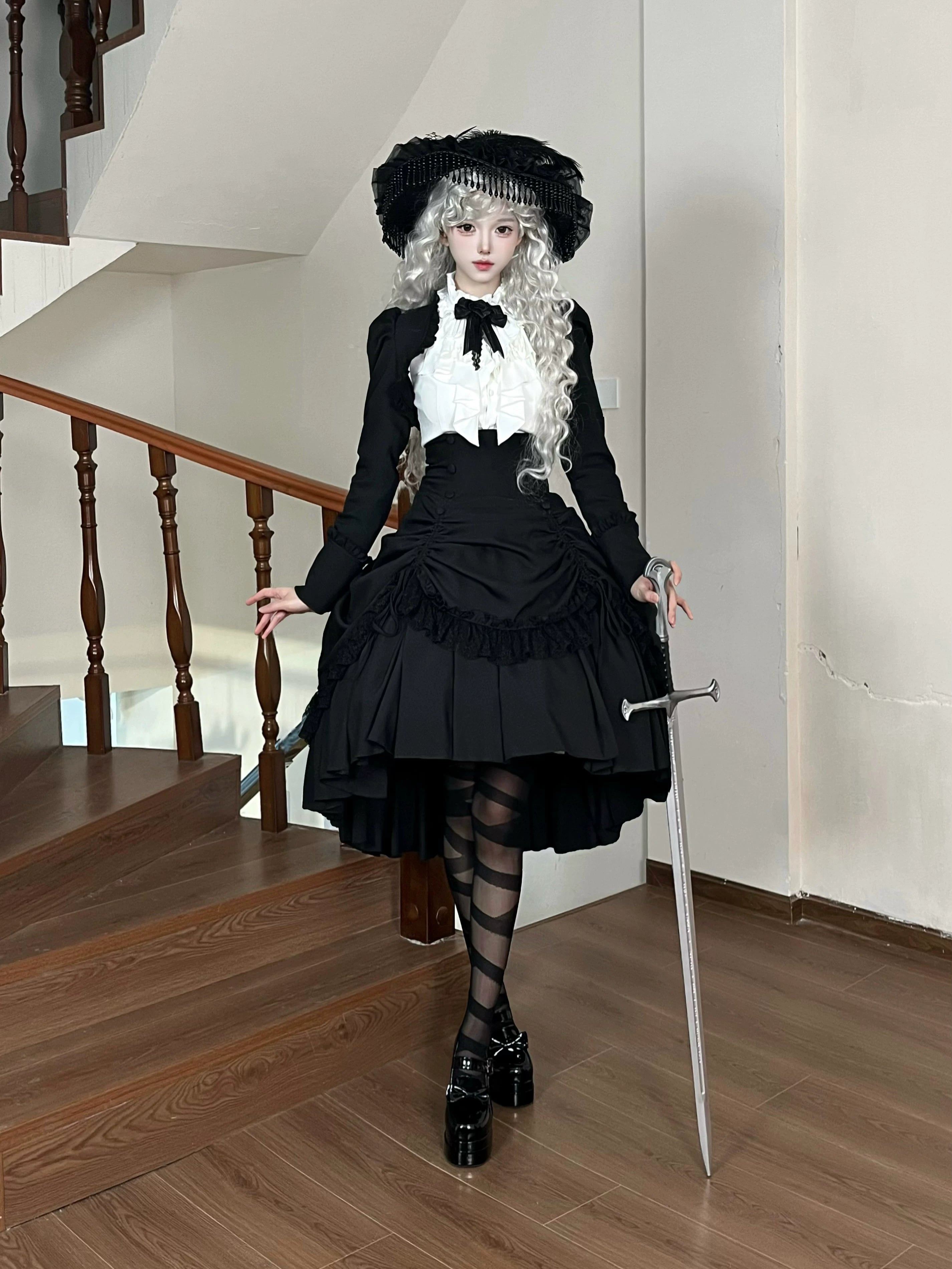 Petite Fangs - Gothic Lolita Fishbone Waist SK Dress, Drawstring Lift-up Hem