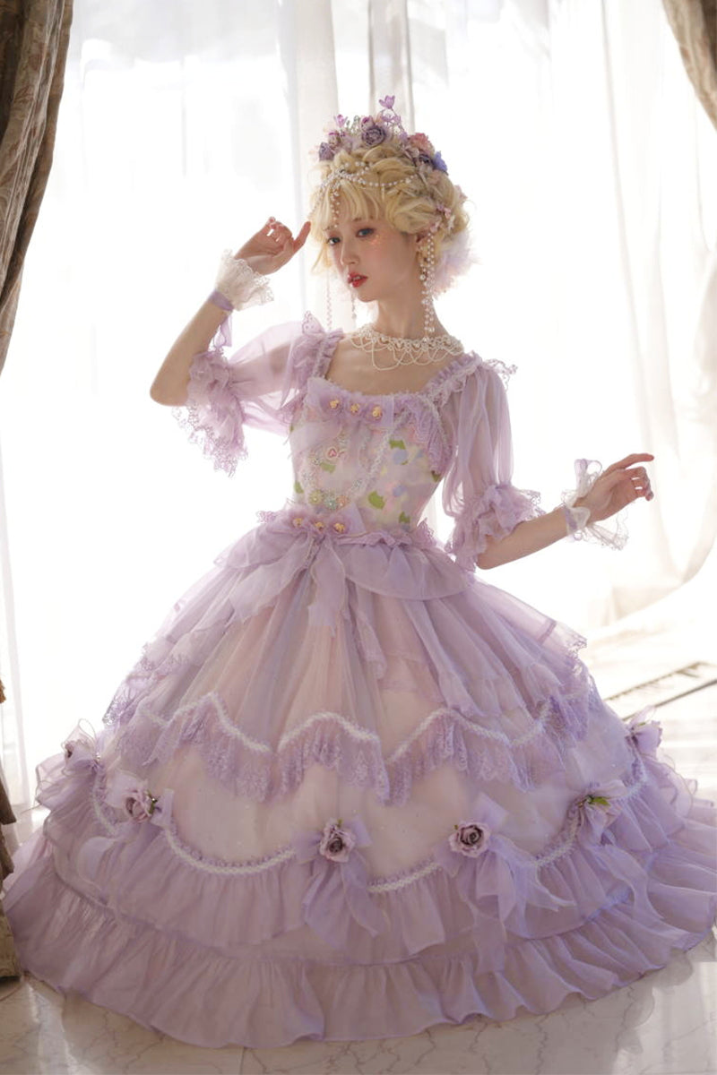 Cat Fairy~Miss Molly~Wedding Lolita Short Sleeved Chiffon OP   